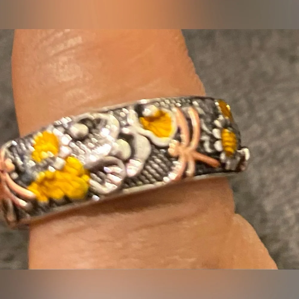 Vintage Retro Carved Colorful Ring-Size 7